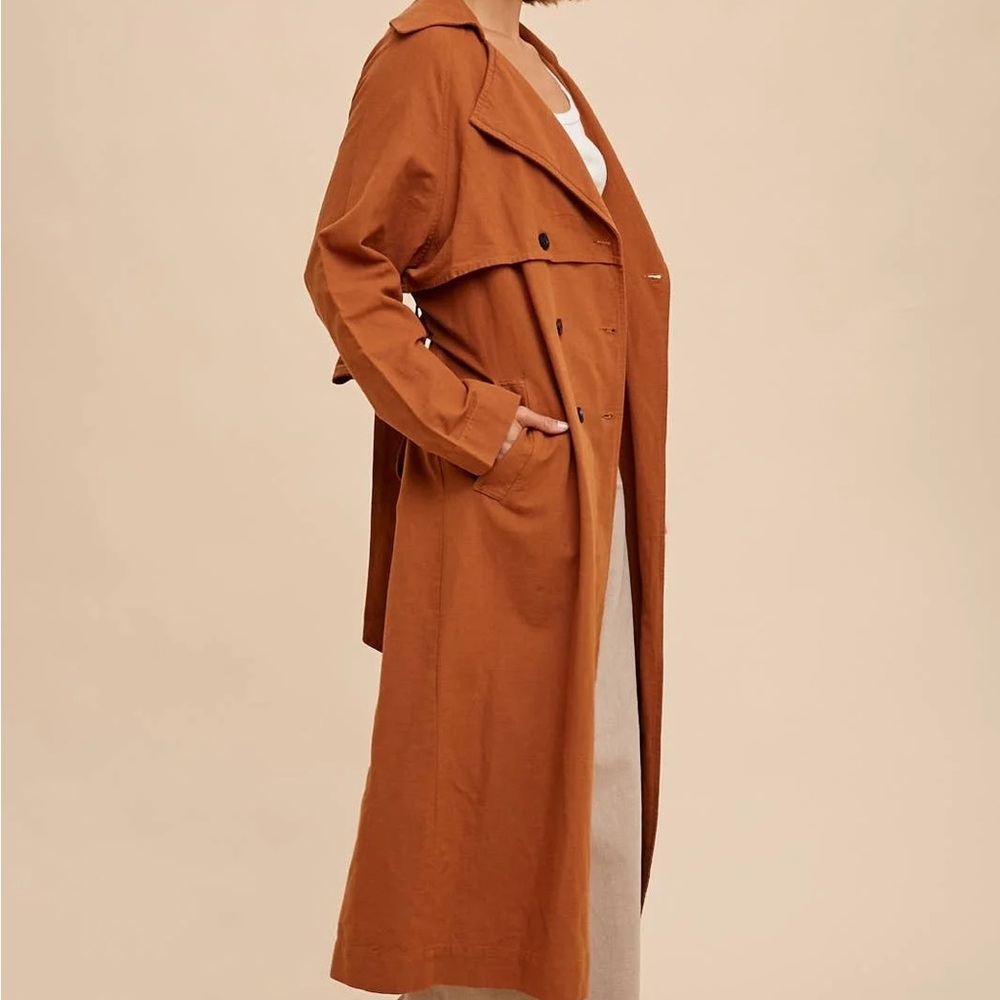In Loom Trench coat jacket belted  - linen cotton CLASSIC  ** S‎ M pumpkin color